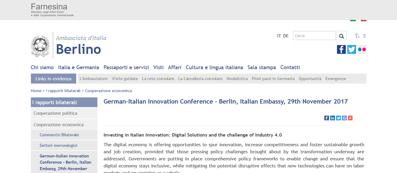 Attending German Italian Innovation Conference Berlin Italian Embassy